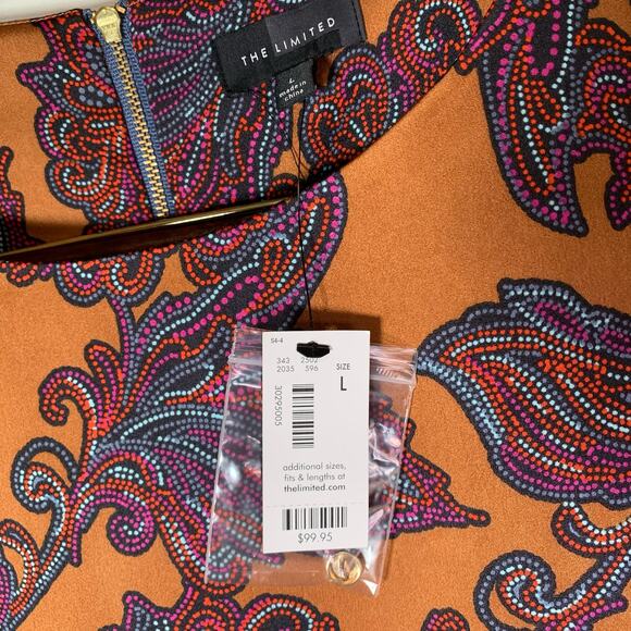The Limited Paisley Printed Long Sleeve Dress Size Large NWT Copper Lined Orange - Picture 6 of 16